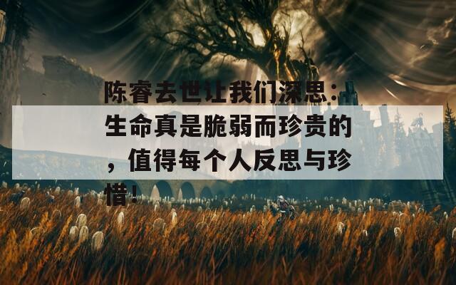 陈睿去世让我们深思：生命真是脆弱而珍贵的，值得每个人反思与珍惜！