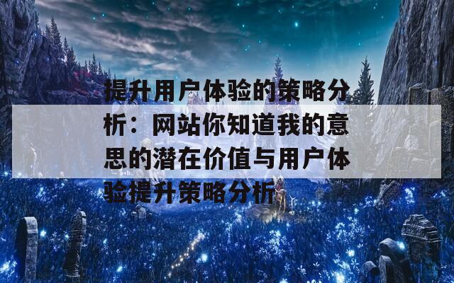 提升用户体验的策略分析：网站你知道我的意思的潜在价值与用户体验提升策略分析